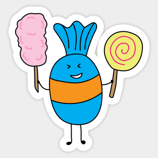 cute candy holding lollipop and cutton candy Sticker